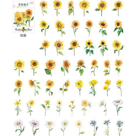 100 autocollants fleurs série Océan Infini, stickers PET plantes fleurs, matériel DIY décoration marguerites (1/5)