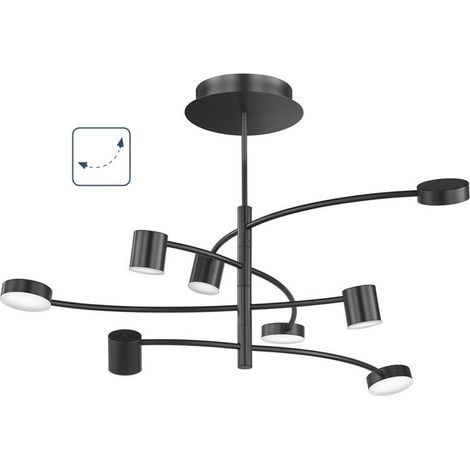 Plafoniera, 8 fiamme, lampade, plafoniere, plafoniere, nero, soggiorno, vetro metallo, LED 44W 2250Lm 3000K, LxPxH 100x100x54cm, WOFI 11777 (1/5)