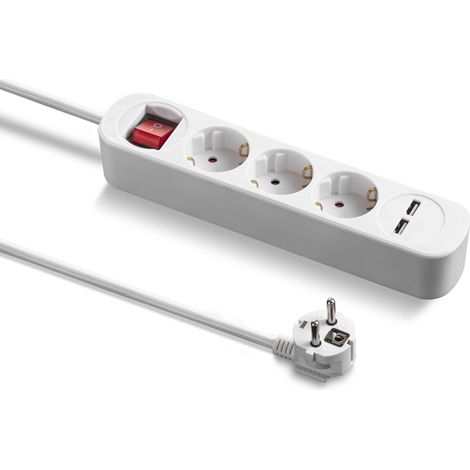 Trotec – Bloc multiprise 3 prises avec 2 ports USB – Câble 1,5 m – Interrupteur d'économie d'énergie – Protection IP20