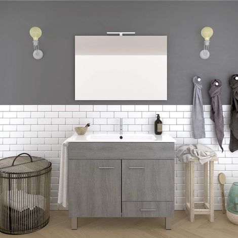 Conjunto de baño THOR económico, Mueble de baño, lavabo y espejo ¡¡Con toallero de regalo Varios colores y medidas en Gris ceniza 60CM (1/5)