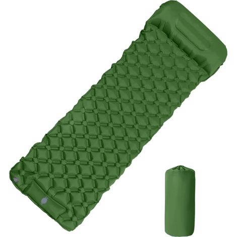 (Vert) Matelas de camping gonflable avec oreiller, ultraléger, pompe à air intégrée, idéal pour la randonnée (1/5)