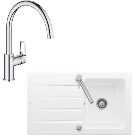 Fregadero 86 x 51 cm VILLEROY ET BOCH Architectura 50 Blanco + grifo de cocina GROHE Bauloop (1/5)