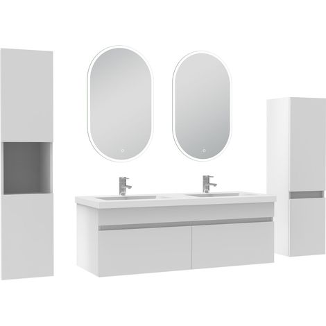 Océan meubles double vasque 120cm colonnex2 + vasque + miroir LED Blanc (1/5)