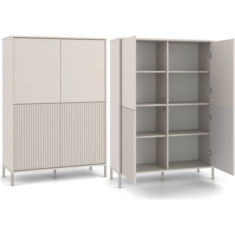 KAMARO – Armadio moderno 8 ripiani e 4 porte – 147,5x103,5x40 cm – Mobile contenitore – Beige Cachemire (1/5)