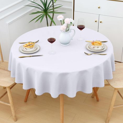 Nappe lavable ronde 140cm, hydrofuge, facile d'entretien, blanc