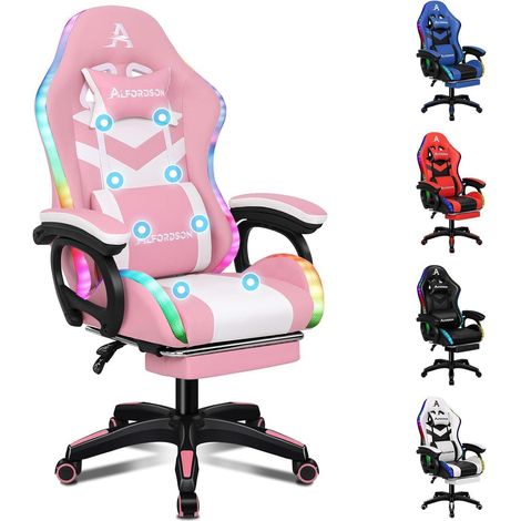 Gaming Stuhl ALFORDSON Racing LED RGB Beleuchtung Massage Fußstütze Ergonomisch (1/5)