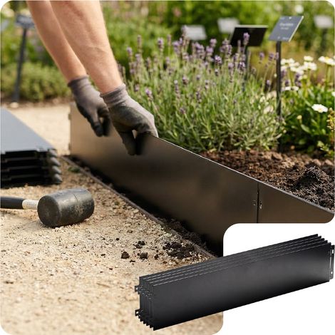 Vounot – Bordure de jardin en métal flexible 100x18cm noir – Résistante aux intempéries – Système d'assemblage rapide – Longueur 5m