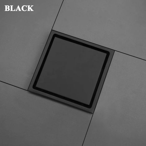 (Matte Black A)Brushed Rose Gold 15cm15cm Tile Invisible Embedded Grid Bathroom Shower Insect-Proof Deodorant Floor Drain Square Floor Drain (1/4)