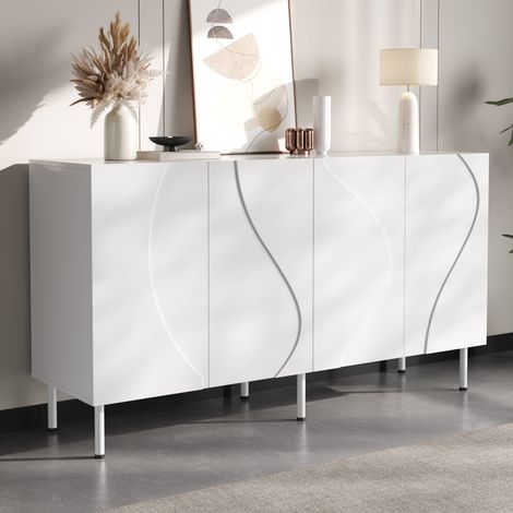 Sideboard 140 x 40 x 77,5 cm mit 3D geschwungenen Türen, grifflos, Push-to-Open, weiß HAVRYA (1/5)