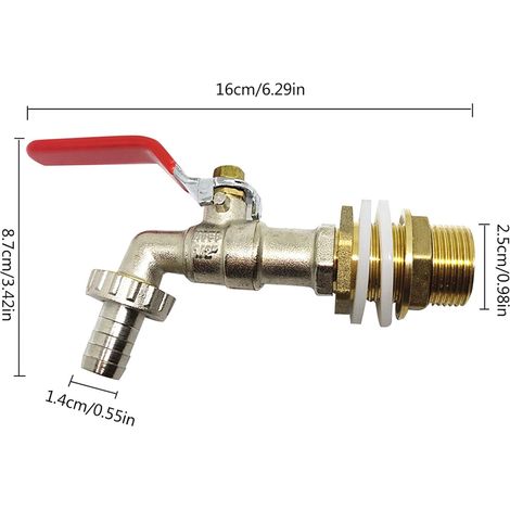 Robinet Cuve 1000 L - Robinet Recuperateur Eau De Pluie Adaptateur De Cuve 1/2" 13 mm - Adaptateur De Réservoir De Vidange Ibc Pour Robinet (1/5)