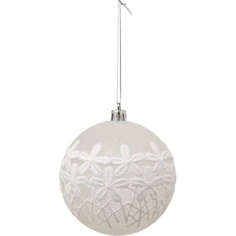 Paris Prix - Boule De Noël fleur En Dentelle 8cm Blanc