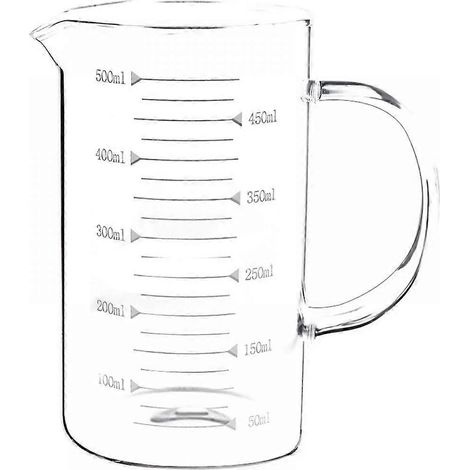 Verre doseur de 500 ml avec poignée résistante à la chaleur, verre mélangeur pour lait, café et autres liquides, verre doseur transparent avec graduation. (1/5)