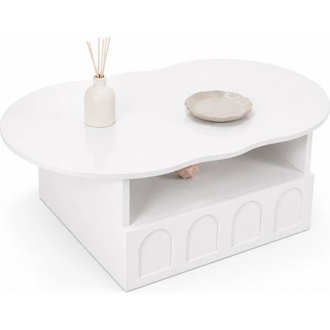 Table basse nuage avec tiroir push-to-open et niche ouverte, 100 x 60 x 40,5 cm, blanc, rangement design pour salon - CHICFURN (1/5)