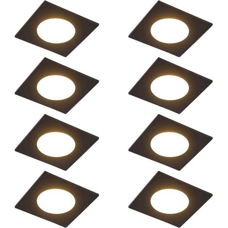 QAZQA Simply Spot encastrable - lot de 8 - 9x9cm - LED inclus - à 3 intensités réglables - IP65 - Carré - Noir (1/5)