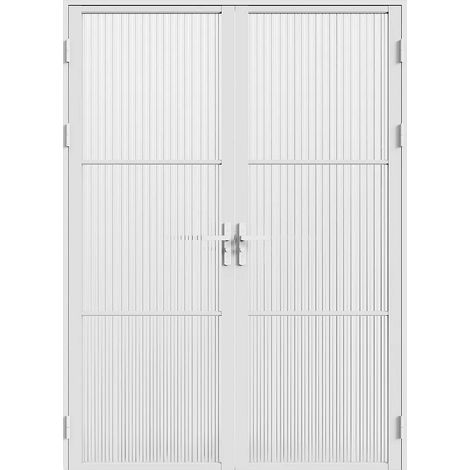 Bloc porte réversible à deux battants en aluminium et verre trempé texturé - 2 x H204 x L73 cm - Blanc - MASERU (1/4)