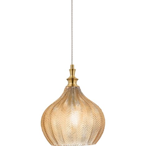 CLEOFE S/11 - LAMPADARIO SOSPESO 1 LUCE ATTACCO E27 IN VETRO COLORE AMBRA D.23CM (1/3)