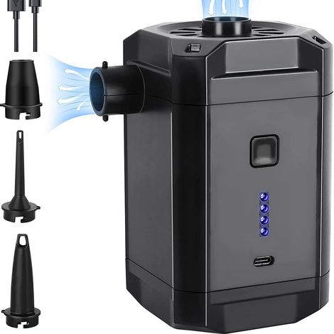 Pompa elettrica per gonfiaggio e sgonfiaggio, gonfiatore per materassi gonfiabili da 5200 mAh con gonfiaggio/sgonfiaggio rapido, gonfiatore elettrico da 280 l/min con 3 ugelli per piscina, per piscina