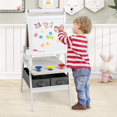 Chevalet enfant double face 3 en 1, tableau blanc et noir magnétiques avec rouleau de papier, pour dessin et peinture (1/5)