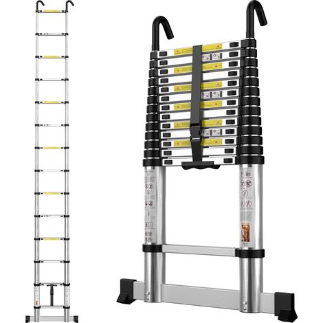 Echelle Telescopique 4,1m en Aluminium Échelle Télescopique, avec Barre Stabilisatrice et Crochets Amovibles, Escabeau Telescopique Portable Convient aux réparations à Domicile, Charge 150 KG (1/5)