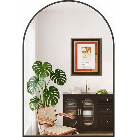 Miroir peinture murale arqué moderne – Cadre en métal noir, verre trempé anti-choc, installation verticale ou posée, parfait pour salle de bain/chambre/entrée – Finition 24x36'' Edge Type Black (1/5)