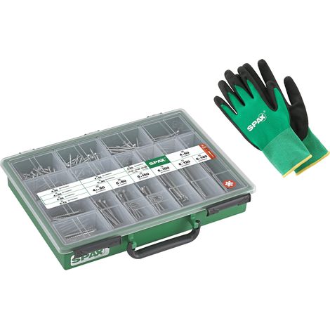 Mallette SPAX grande, jeu de vis 384 vis en 14 dimensions WIROX, + gants - 8000000294570