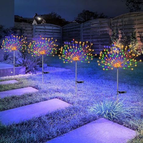 Set of 4 Solar Firework Lights - 120 LEDs - 40 Copper Wires - For Driveway, Garden, Yard, Christmas Decoration (Colorful) (1/5)