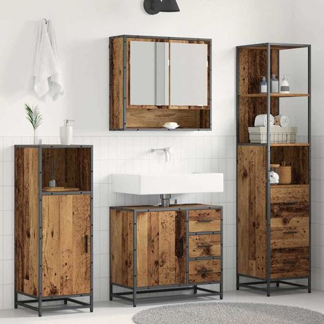 vidaXL  Bathroom Furniture Set  with Door 3 pcs Old Wood Engineered Wood