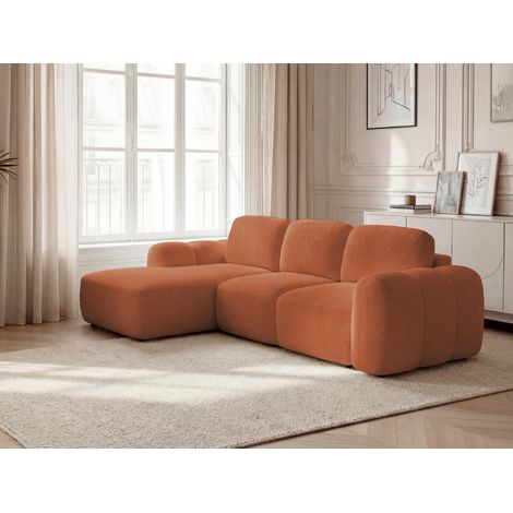 BOBOCHIC - Canapé d'angle convertible coffre MONTAIGNE tissu bouclette Angle gauche Orange (1/5)