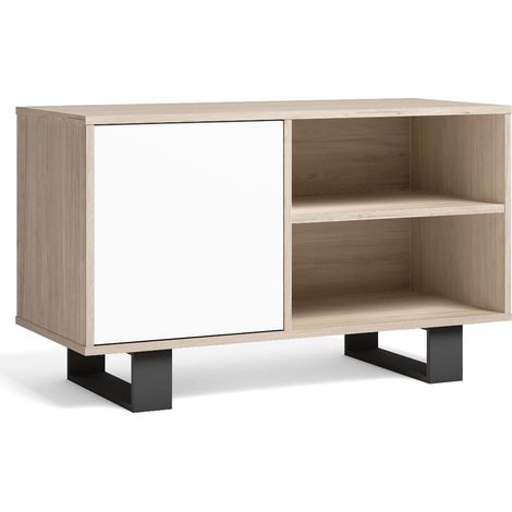 Skraut Home - Mobile TV 100 con porta a sinistra, soggiorno-pranzo, Modello WIND, colore struttura Rovere, colore porta Bianco, dimensioni 95x40x57cm di altezza. (1/4)