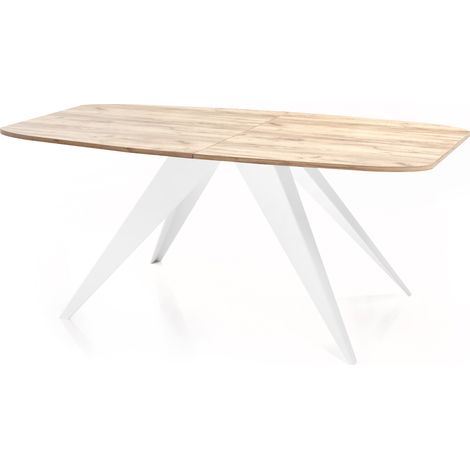 Ausziehbarer Esstisch im Loft-Stil - Industrieller Tisch mit Weißen Metallbeinen - Modernes Design für Wohnzimmer - 180 cm Ausziehbar auf 220 cm - Craft Eiche
