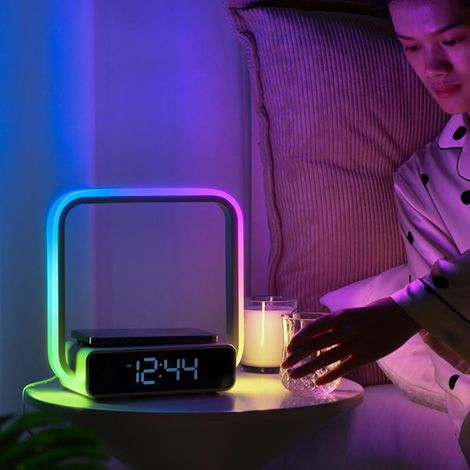 Table Fonction Chevet en Bois avec atmosphère Tableau Charge sans Fil 5W 3 Niveaux luminosité de Nuit d'éclair (1/5)