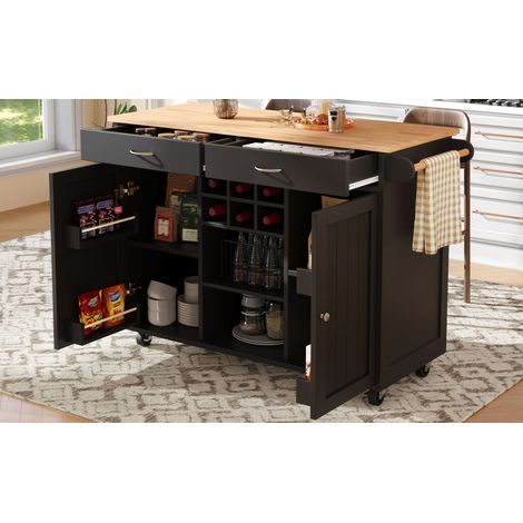 Îlot de cuisine moderne (102 × 45 × 92 cm), meuble de cuisine, buffet, desserte, finition bois, table multifonctionnelle avec rangements, noir (1/5)