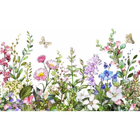 Papier peint panoramique - Fleurs Papillons - 130 cm x 87 cm (1/2)