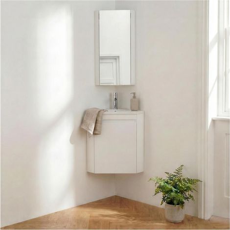 Ensemble LISA lave-mains d'angle suspendu, vasque, robinet et armoire (1/5)