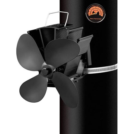 4 Lames De Fumée Ventilateur De Poêle Bois Ventilateur De Poêle De Chauffage Fixe Sur Le Tuyau De Cheminée En Bois/poêle à Bois/cheminée Noir (1/5)