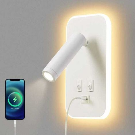 LED-Wandleuchte für den Innenbereich, Nachttischlampe, mit Schalter, mit USB-Anschluss, 13 W, weiß (1/5)