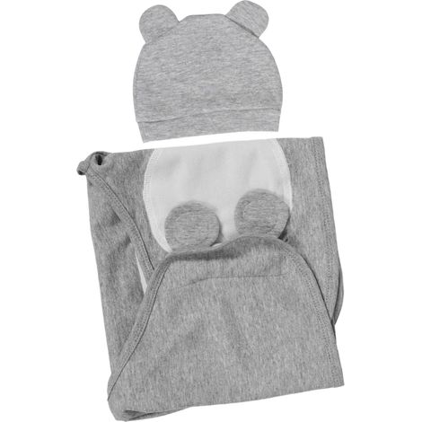 Couverture D'emmaillotage en Coton Doux Set 1 avec Bonnet Gris pour Bébé Confortable et Respirant pour -né pour Tous Climats et Toutes Saisons (1/4)
