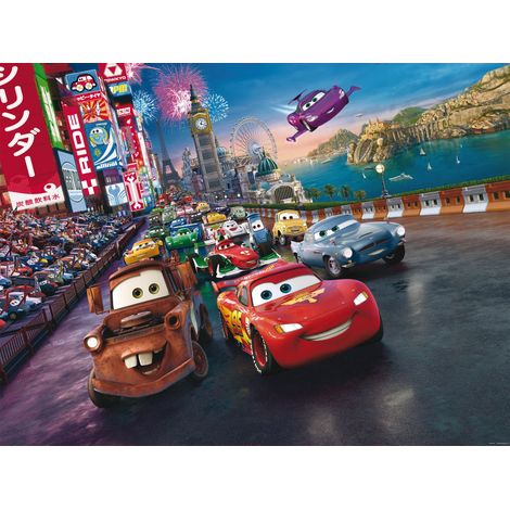 papier peint panoramique Cars rouge, bleu et jaune  - Disney (1/3)