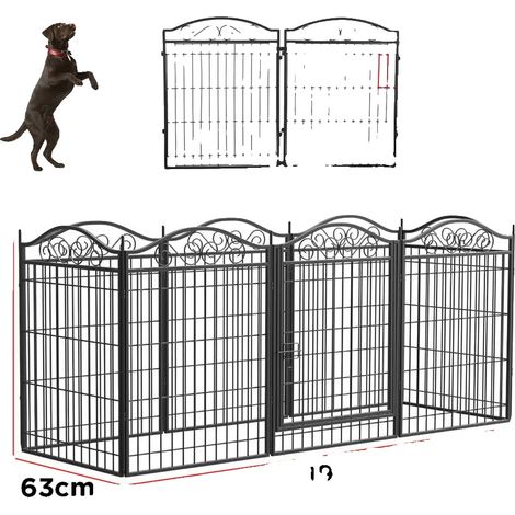 Parque para perros, de metal resistente, plegable con puerta, negro. (1/2)