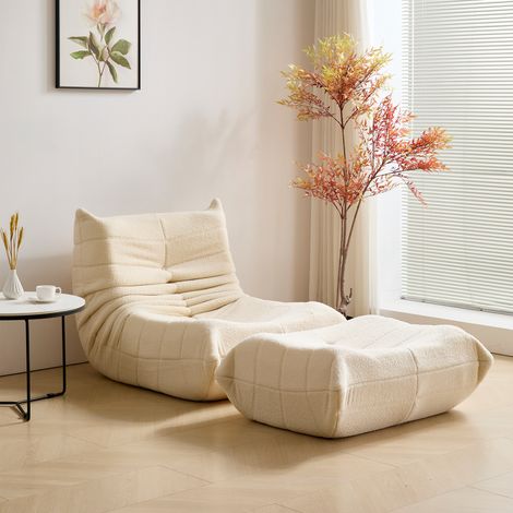 Sitzsack-Sessel Teddystofffleece Beige, leicht & mobil, Rückenlehnenhöhe 43,18 cm, ergonomisch, MIVRY (1/5)