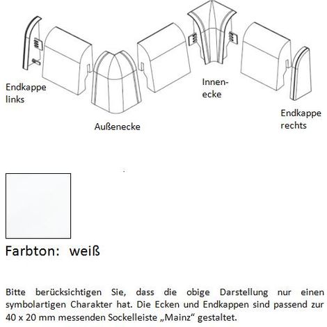 Endkappe (rechts) für MDF-Sockelleisten 40x20 mm - weiß