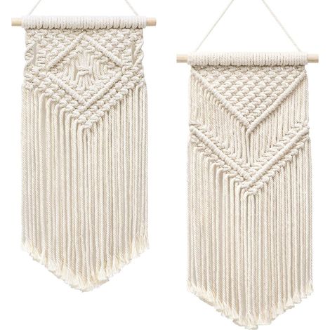 Macrame Wall Hanging - Cotton Cord Tapestry With Wooden Dowel - Boho Wall Decor For Living Room Bedroom Nursery - 2 Pieces (1/5)