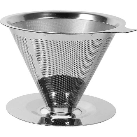 Filtre à café filtre réutilisable en acier inoxydable 304, avec méplat, pour cafetière à filtre sans papier. (1/4)
