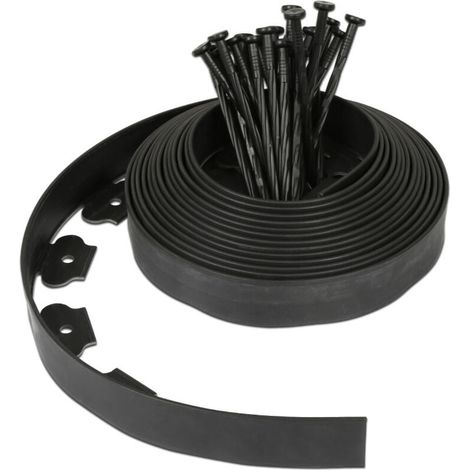 Schwarze, flexible Garteneinfassung – 5 cm x 10 Meter mit 30 Verankerungspfählen