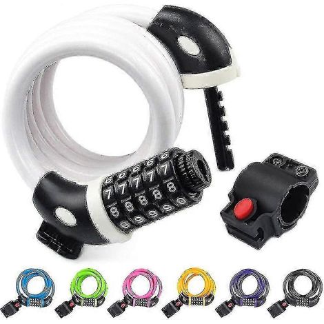 Antivol de vélo filaire haute sécurité de 1,2 mètre (4 pieds) avec serrure à combinaison à 5 chiffres (noir) (q) blanc (1/5)