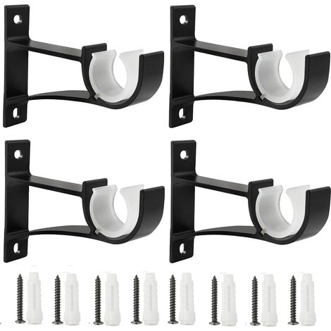 Set di 4 pezzi per asta per tende, staffe per asta per tende, fissaggi per aste da 2,5 cm, 2,8 cm e 3,2 cm, nero (1/5)