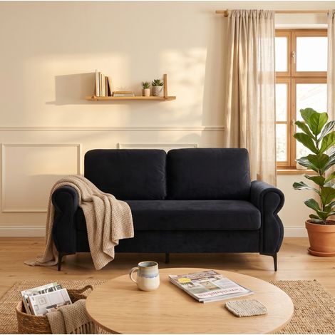 Canapé 2 places en polyester noir 173,5 cm avec structure métal et bois, housses de coussins amovibles (1/5)