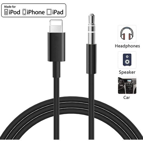 Câble auxiliaire pour voiture pour iPhone, câble auxiliaire 3,5 mm vers audio haut de gamme pour iPhone 11/11 Pro/11 Pro Max, 7/7 Plus, 8/8 Plus/X/Xs/Xs Max/Xr, iPad, autoradio, haut-parleurs, casque, (1/5)