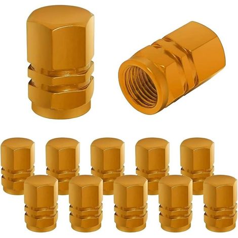 Bouchon Valve Pneu Voiture, 12 Pièces de Cache-poussière de Roue de Voiture en Aluminium, Imperméable et Anti-Résistant, Valve de Pneu Universelle pour Voitures, Camions, Motos (Jaune) (1/5)