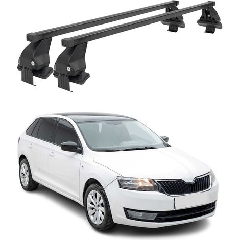 OMAC Dachträger Querträger Stahl für Skoda Rapid Spaceback 2013-2019 – Abschließbar – City-Crash-getestet – DIN 75302:2019 – ISO/PAS 11154:2006 – Max. 50 kg Schwarz (1/5)